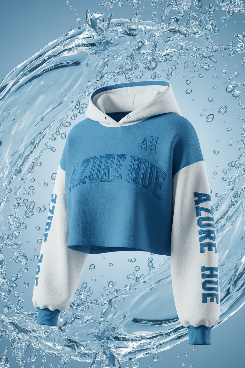 Azure Hue Crop Hoodie - Azure Blue & White