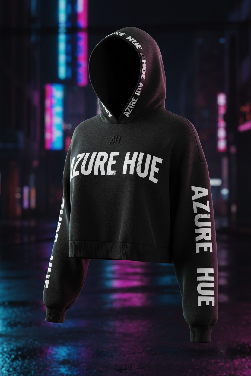Azure Hue Crop Hoodie - Black