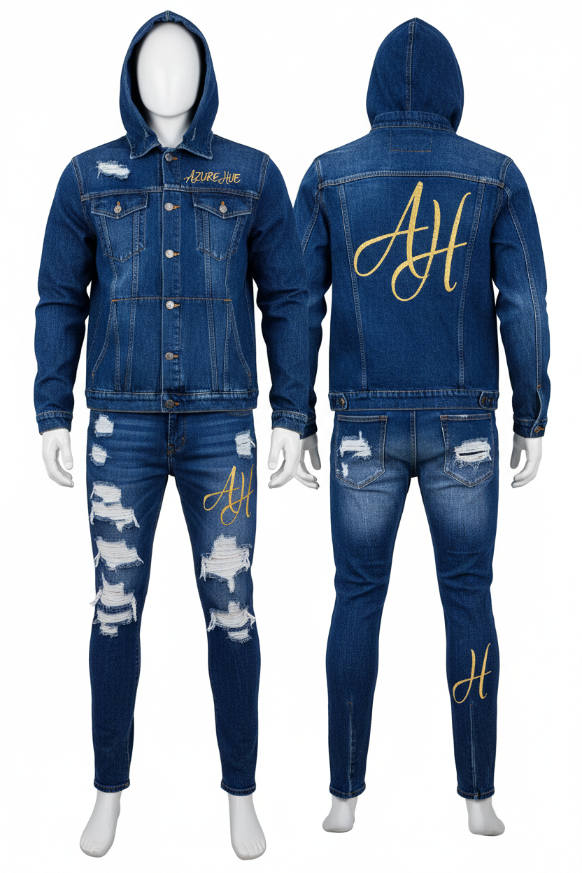 Azure Hue Denim - Azure Blue Distressed Hoodie