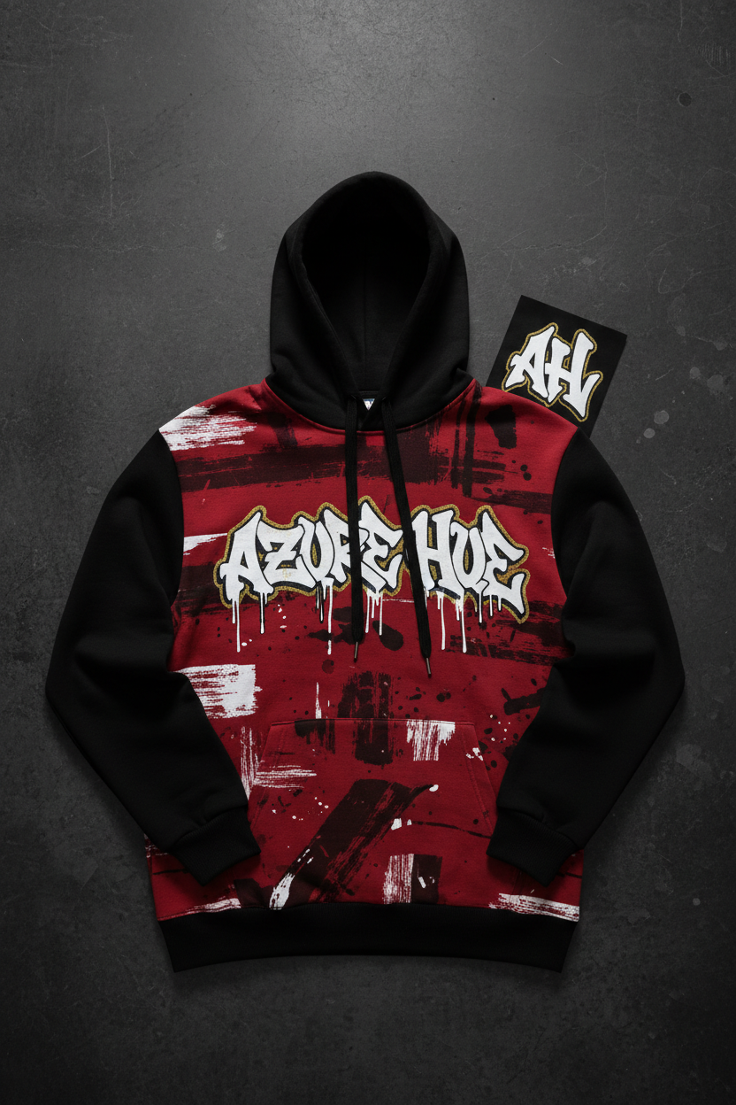 Azure Hue Hoodie - Red Black White