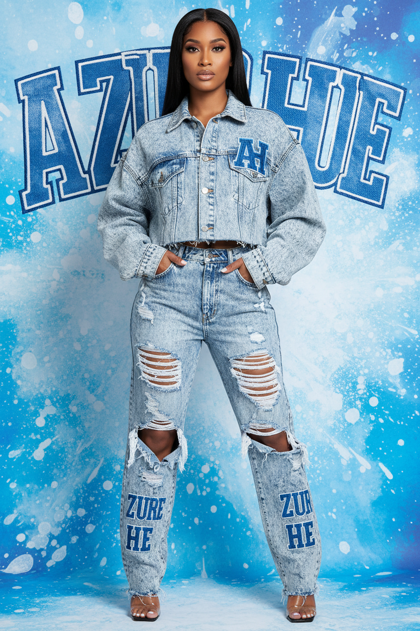 Azure Hue Women's Denim Set - Acid Wash