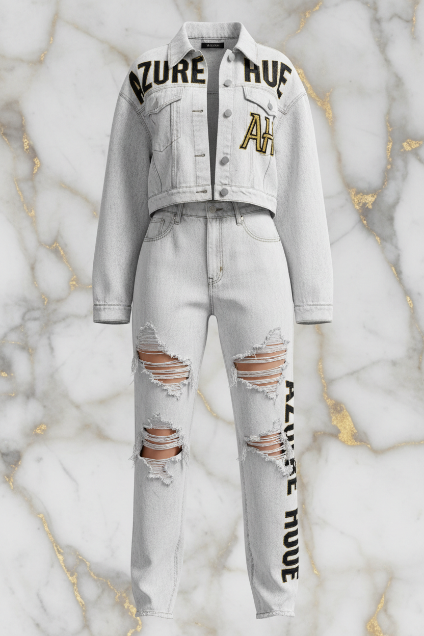 Azure Hue Women's Denim Set - White