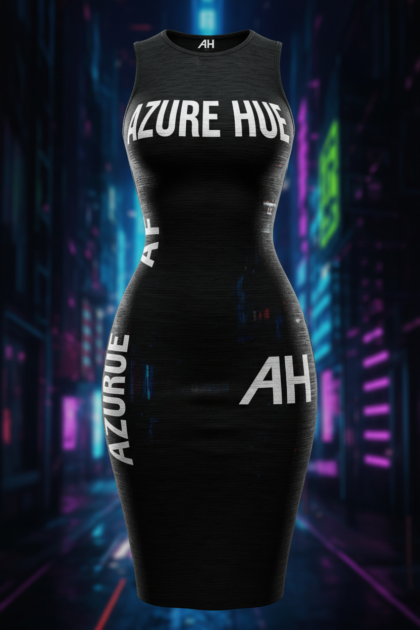 Azure Hue Women's Midi Dress - Black Bodycon