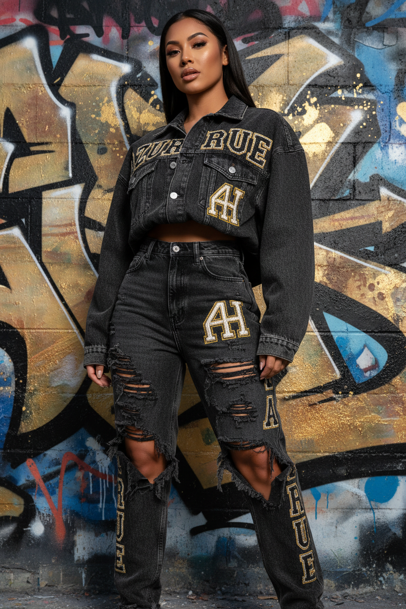 Azure Hue Women's Ripped Denim Set - Bold