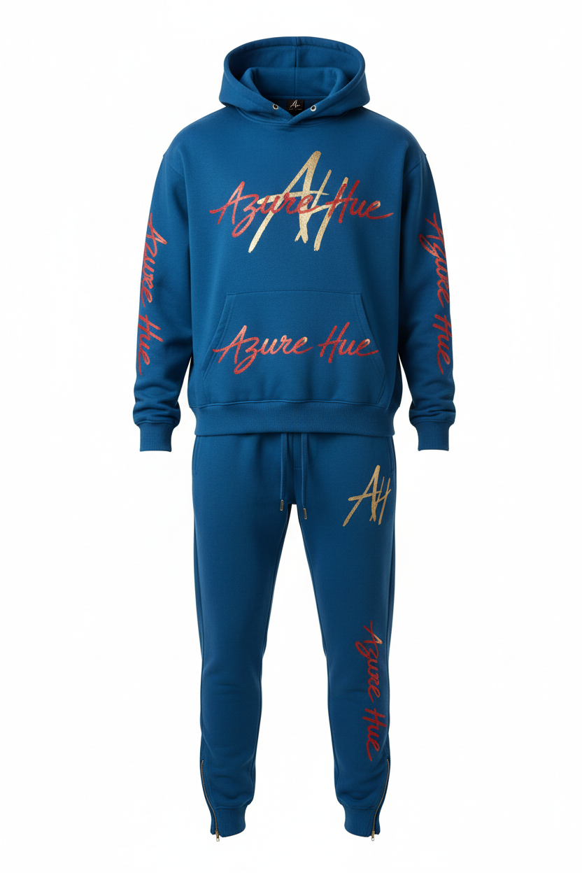 Azure Hue Jogger Suit - Azure Blue Front View