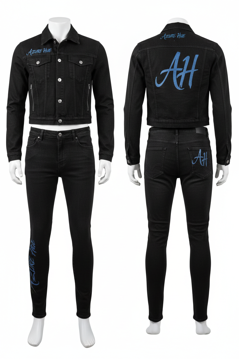 Azure Hue Denim Set - Black Slim Fit