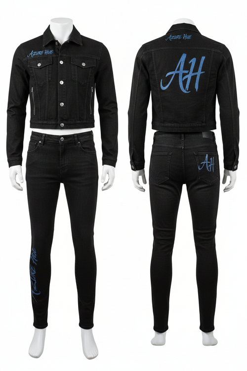 Azure Hue Denim Set - Black Slim Fit